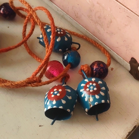 Bells on rope, blue bells with beads, hanging decorative bells - Picture 6 of 7